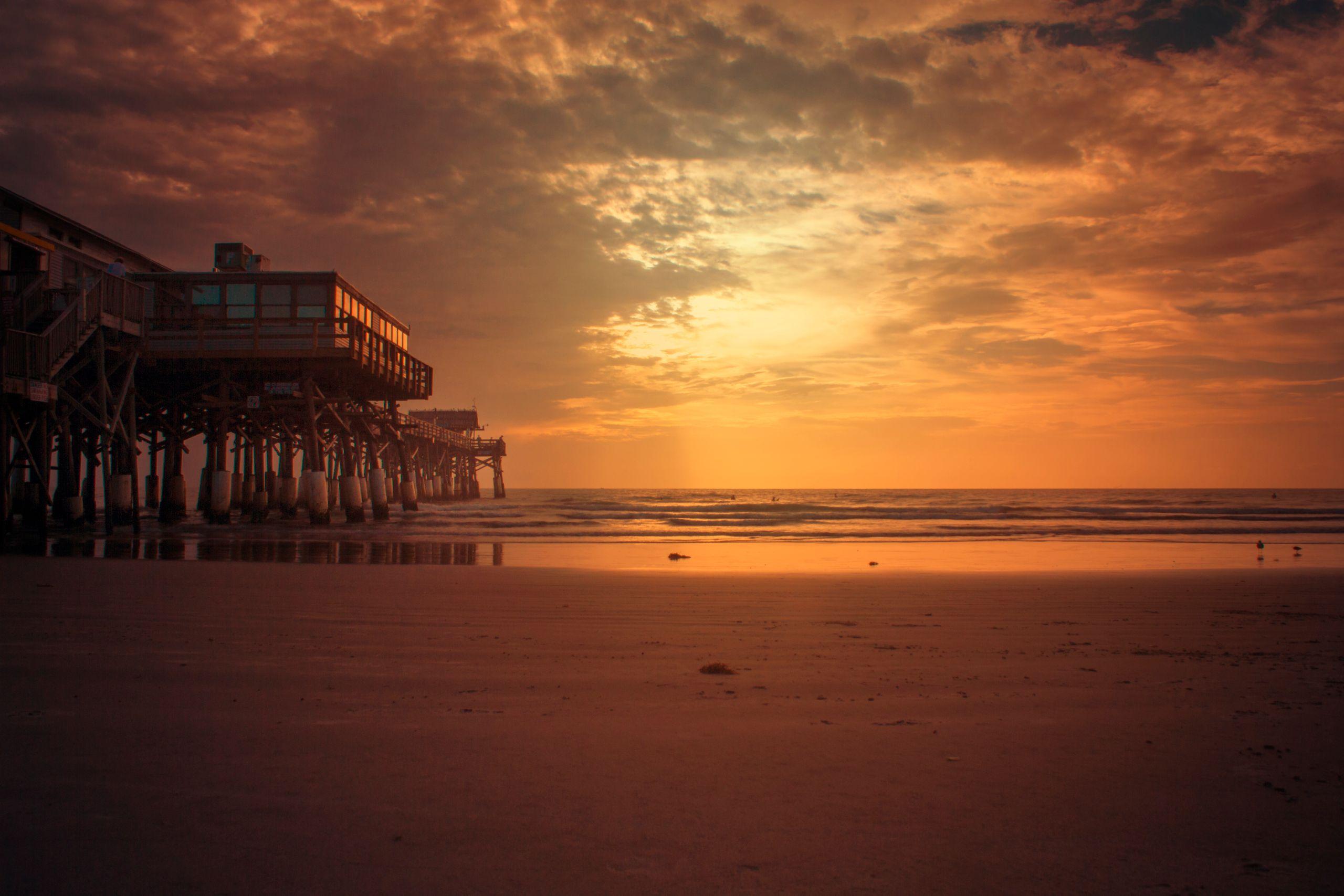Cocoa Beach Pier at sunset in Brevard County, Florida's Space Coast